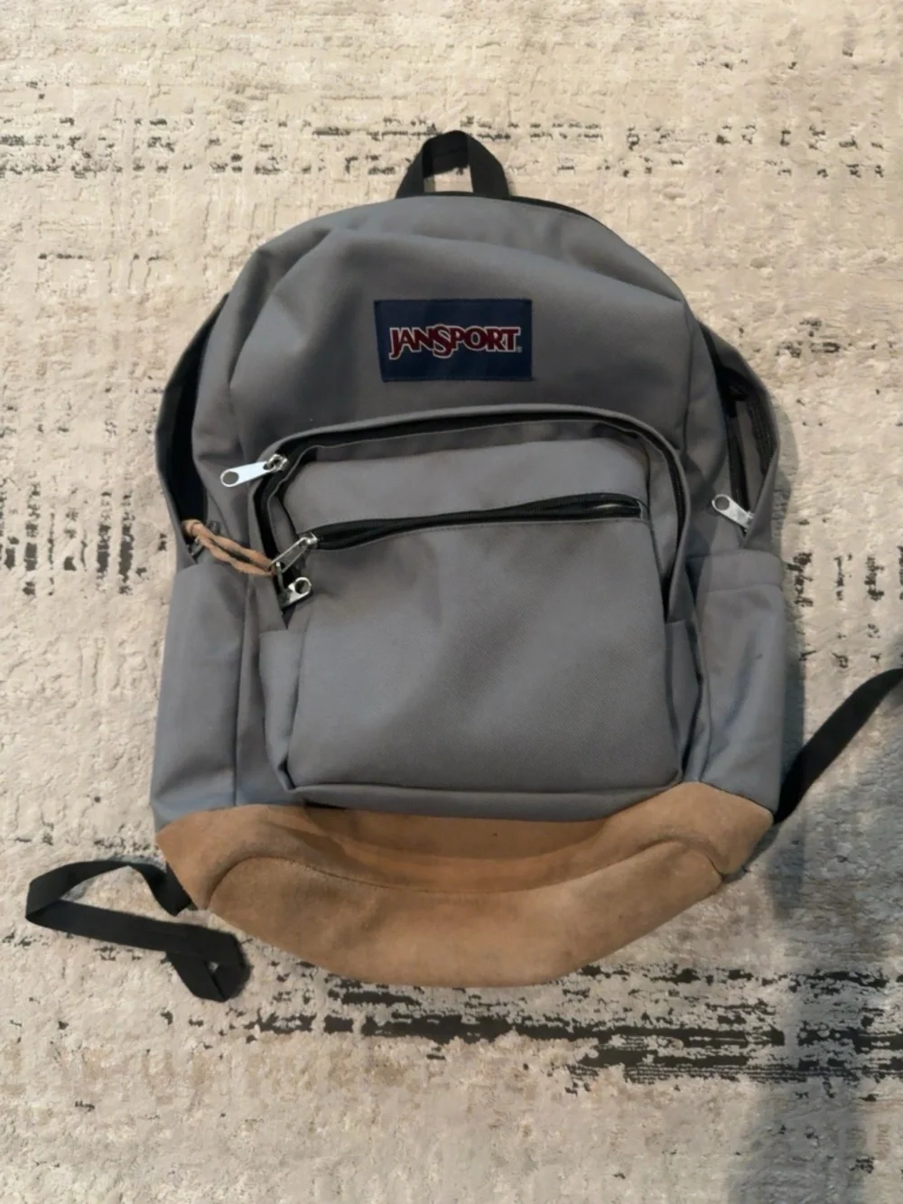JanSport Gray Backpack with Faux Suede Bottom | Gently Used